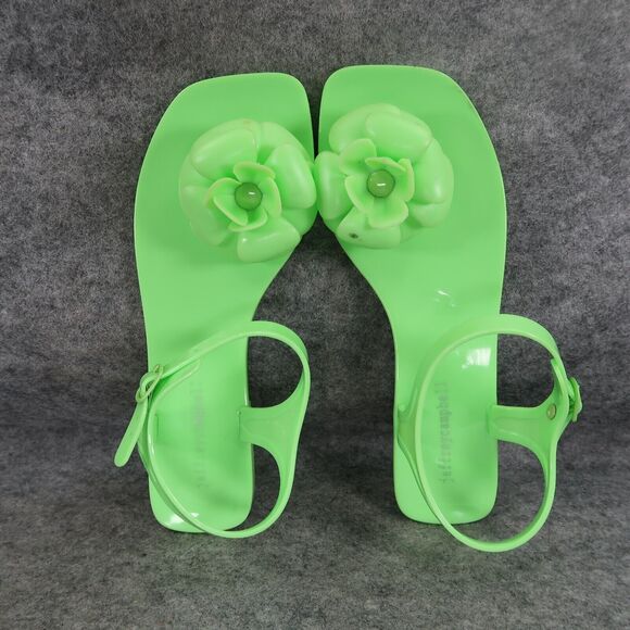 Jeffrey Campbell Shoes Womens 6 Sandal Jelly Flat Flower Thong Ankle Strap Green - Picture 8 of 15
